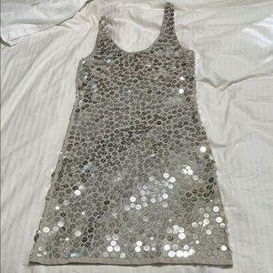 Worthington Silver Sheath Mini Dress Scoop Neck Sleeveless